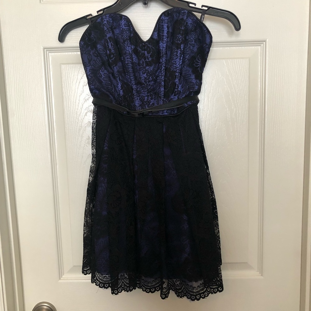 Bebe blue & black lace corset cocktail dress